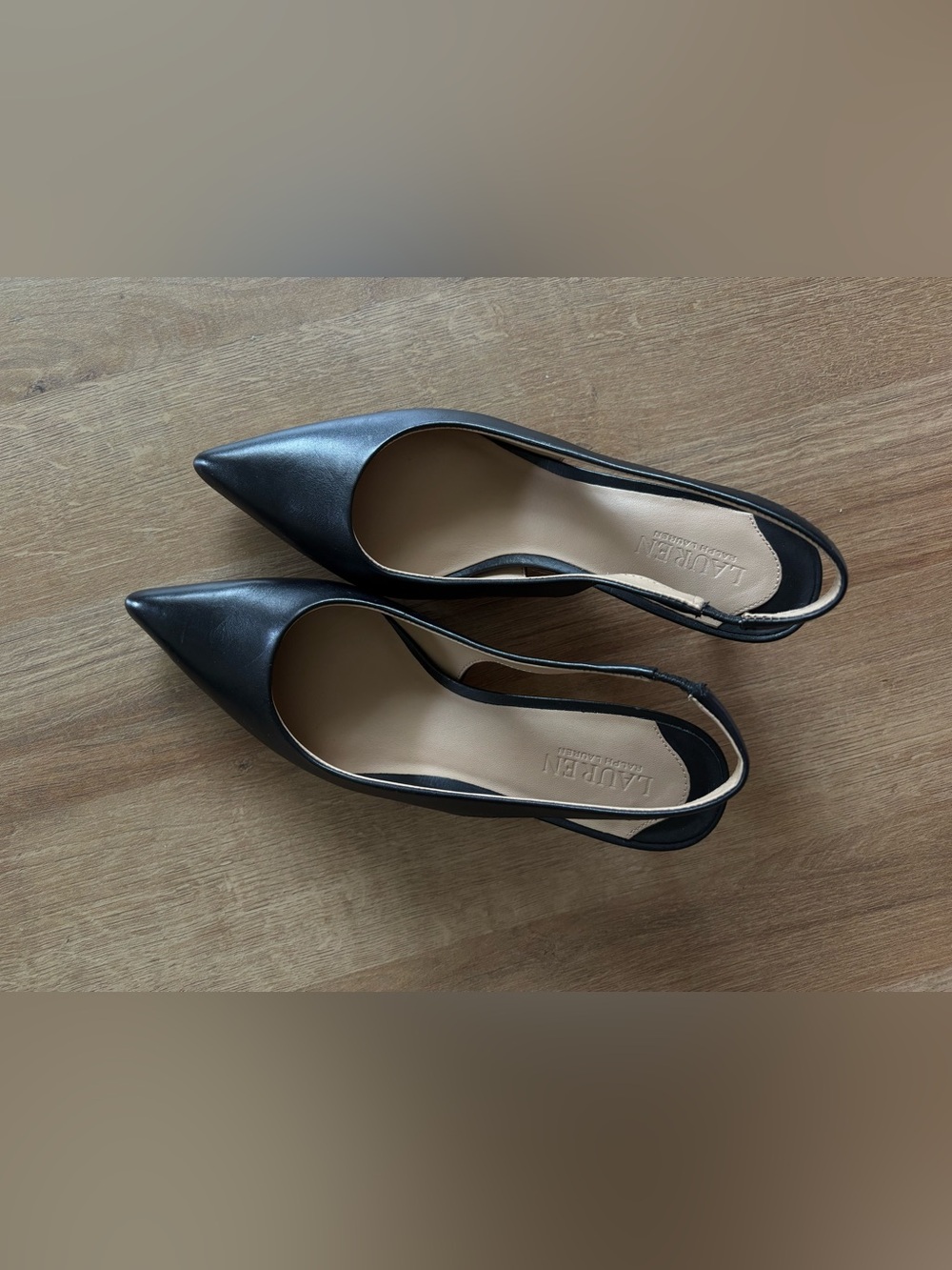 Lola’s II Lauren Ralph Lauren Black Pointed Leather Slingback Flats NWOT